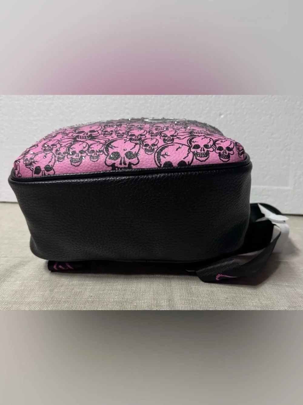 Ed Hardy Black & Pink Skull Print Mini Backpack